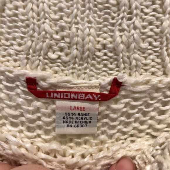 VTG Unionbay Cream Sweater Loose Knit Boat Neck Off Shoulder Size Large - Picture 6 of 8